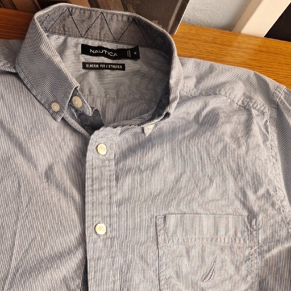 Nautica Men's Casual Striped Button Down Shirt - Blue